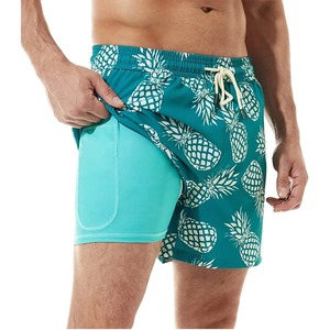 Custom Two Layer Polyester Swim <b>Trunks</b> <b>Men</b> Elastic Waist Quick Dry Beach Shorts Mesh Lining Solid Casual Summer Swimming - Product Image 1