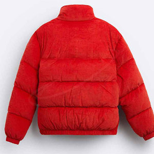 เสื้อแจ็คเก็ตพัฟเฟอร์กำมะหยี่สีแดงแบบยูนิเซ็กส์ สำหรับฤดูหนาว สวมใส่สบาย มีซิป คอตั้ง บุใยโพลีเอสเตอร์หนา ความยาวปกติ สีพื้น - Product Image 2