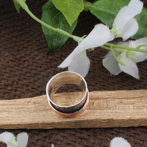Wholesale Shree Jaipur Silver 925 Sterling Silver Mixed Metal Classic <b>Spinner</b> <b>Ring</b> Handmade Textured Tree Bark Copper Brass Band - Product Image 3