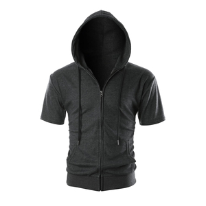 เสื้อฮู้ดซิปแขนสั้นผู้ชาย ระบายอากาศได้ดี เหมาะสำหรับการฝึกซ้อมกีฬา มีกระเป๋าหน้า เสื้อคลุมมีฮู้ดสำหรับไลฟ์สไตล์แอคทีฟ - Product Image 1