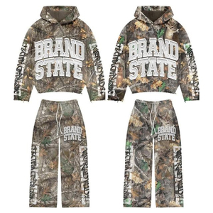 Conjuntos de Sudadera y Pantalones Deportivos para Hombre con Cordón Ajustable, Estampado Personalizado, Pantalones Acampanados, Sudadera con Capucha, Conjuntos Deportivos de Invierno de Poliéster/Algodón - Product Image 1