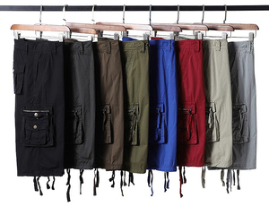 Shorts cargo noirs pour hommes, taille mi-haute, couleur unie, en toile, décontractés, avec poches et cordon de serrage - Product Image 5
