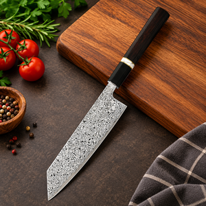 Couteau de chef Bunka Nakiri de 8 pouces, acier Damas japonais, manche en résine, fabrication artisanale, design ambidextre, vintage - Product Image 1