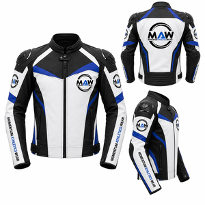 Blouson de moto en PU pour homme MAW, coupe-vent, imperméable, respirant, style motard, blocs de couleur, fermeture éclair - Product Image 3