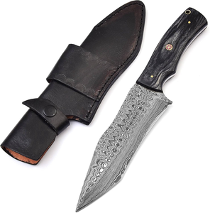 Couteau de chasse et de camping en acier Damas massif de qualité supérieure, lame fixe, survie en extérieur, étui en cuir, support OEM, garantie 3 ans - Product Image 3