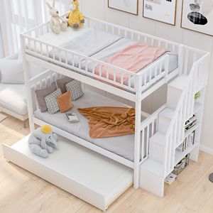 Letto a castello bianco a due piazze con letto estraibile e contenitore, mobili per bambini - Product Image 2