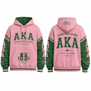 Sweat-shirt à capuche zippé rose et vert pour homme, à manches raglan, avec imprimé lettres grecques sur le devant, éco-responsable, style hip-hop, pour l'automne, avec poche - Product Image 3