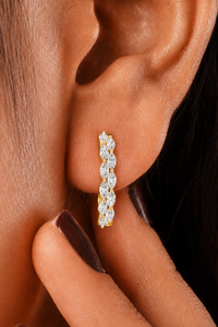 SHREERAJ SOLITAIRE Marquise Double Row Pave <b>Huggie</b> Hoop Earrings E VVS VS Lab Grown Diamond 14K 18K <b>Solid</b> <b>Gold</b> Rhodium Plated - Product Image 2