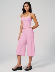 Pink Seamless Spaghetti Strap Square Neck High Waist Culotte <b>Jumpsuit</b> Sleeveless Solid Color Yoga Set - Product Image 5
