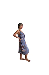 Women Rayon Boho Tie Dye Midi Dress Sleeveless Spaghetti Strap Round Neck Blue Brown Casual Beach Wear - Product Image 5