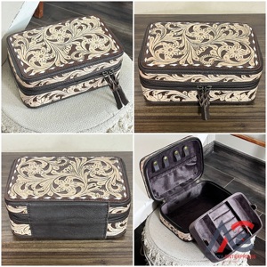 Wholesale Factory Price Hand <b>Tooled</b> Floral Pattern Genuine <b>Leather</b> Jewelry case Luxury Style Jewelry Storage Organizer for Women - Product Image 1