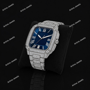Reloj de pulsera cuadrado con esfera romana azul plateada, marco de cristal, indicador de fecha, reloj de lujo, moderno, elegante, regalo para hombre - Product Image 2