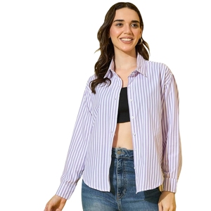 Women's Striped Button Down Shirt Long Sleeve Loose Fit Cotton Poplin Casual Blouse Everyday Wear - Product Image 1