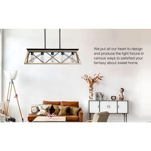 Lámpara Colgante Industrial de 5 Luces, Diseño de Jaula Metálica Moderna de 32 Pulgadas, Estilo Roble, Ajustable, para Comedor o Sala de Estar, Sin Bombillas - Product Image 4