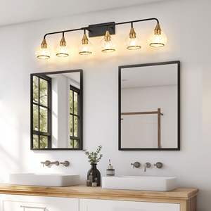 48\" <b>Modern</b> 6-Light Industrial Wall Mounted <b>Lamp</b> Bathroom Vanity Light Fixture Clear Glass <b>Shades</b> Black Gold Wall Sconce for - Product Image 2