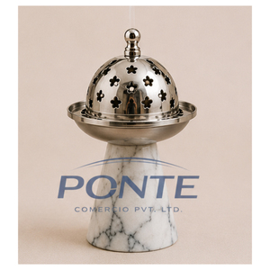 Quemador de incienso de mármol blanco con tapa de acero inoxidable en forma de flor, soporte para incienso árabe Oud, para decoración moderna del hogar en Ramadán y Eid. - Product Image 1