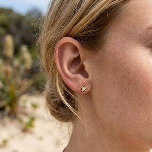Flower Style Natural Oval Cut <b>Opal</b> Stud <b>Earrings</b> 925 Silver Claw Setting <b>Black</b> Gold Plated 3 Gram Christian Trendy Women's - Product Image 2