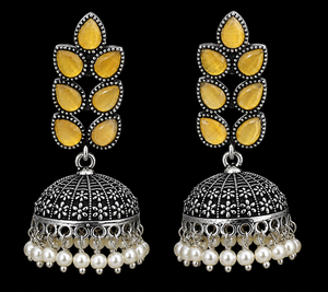 Indian Bohemian Floral Teardrop Brass Antique <b>Silver</b> Plated Yellow Onyx Statement Drop <b>Earrings</b> for Women Wholesale Supplier - Product Image 6