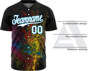 Maillots de baseball haut de gamme avec chemises en mesh de qualité supérieure et maillot à col en V avec boutons sur le devant, manches courtes, noir - Product Image 4