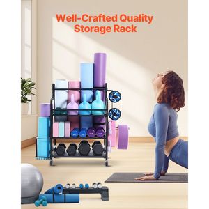 Organizzatore per Attrezzature da Palestra Domestica, Supporto per Tappetini Yoga in Acciaio Verniciato a Polvere con Ganci e Ruote per Uso in Garage - Porta Tappetini Yoga - Product Image 3