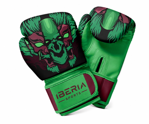 Gants de boxe IBERIA Premium Green, imprimé loup, gants d'entraînement en cuir PU, logo personnalisé, équipement sportif en gros OEM - Product Image 1