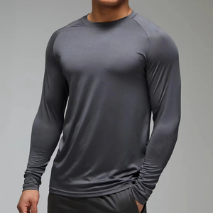 Camiseta de manga larga ajustada para hombre, para gimnasio, entrenamiento, atlética, con cuello redondo, informal, para fitness. - Product Image 1