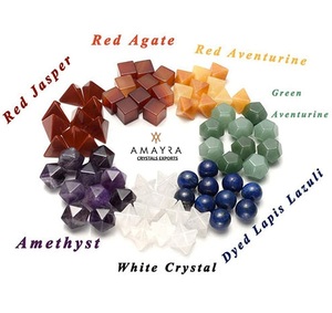 Gemstone 7 Chakra PLATONIC <b>Dice</b> <b>Set</b> Carved Engraved Healing Kit Customization Velvet Bags Wooden Box Waterproof Polished Stones - Product Image 2