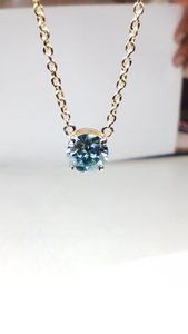 1Ctw Prong Setting Round Vivid <b>Blue</b> VVS1 Lab Grown Diamond Solitaire 18 Inches <b>Necklace</b> 18k Yellow Gold Birthday Gift for Her - Product Image 3