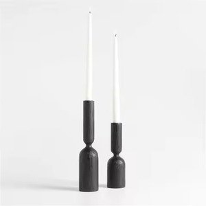 Ensemble de porte-bougies en bois portables, design conique, finition noire, décoration d'intérieur, style vintage - Product Image 1