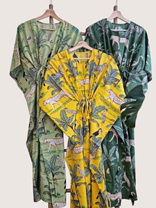 Bata Larga con Estampado Animal para Mujer, Cuello Redondo, Cierre con Cordón, Transpirable, Informal, para Verano, Tejido de Tela - Product Image 6