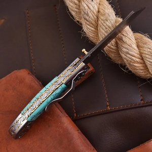 Handmade Cooper Damascus Steel Folding Pocket <b>Knife</b> <b>Bone</b> <b>Handle</b> Leather Sheath Utility Survival Hunting <b>Knives</b> Pasha Enterprises - Product Image 2