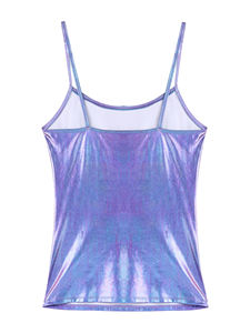 Top de tirantes finos de satén de seda metálico brillante para mujer, sin mangas, transpirable, para yoga, danza, hip hop - Product Image 6