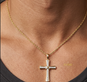 Religious Cross <b>Pendant</b> Necklace 18K <b>Solid</b> <b>Gold</b> Link Chain Trendy Diamond Children's Unisex Jewelry - Product Image 2