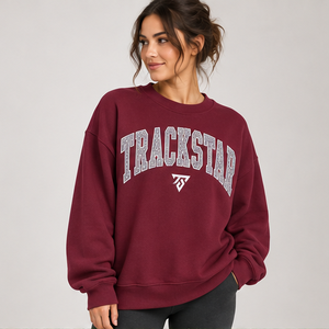 Women's Burgundy Polka Letter Varsity <b>Crewneck</b> Sweatshirt Long Sleeve Custom Logo - Product Image 4