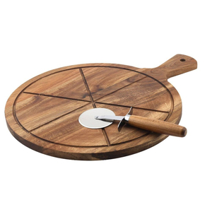 Pala para Pizza Redonda de Madera de Acacia Natural Creativa con Mango, Logotipo Personalizado y Venta al por Mayor Disponible - Product Image 2