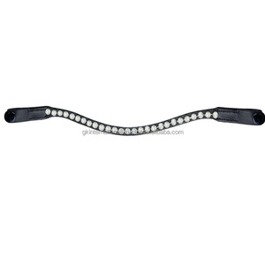 Bandeau de tête pour cheval de course en cuir de selle épais et durable de qualité supérieure, décoré de cristaux multicolores, de pierres et d'une chaîne métallique - Product Image 4