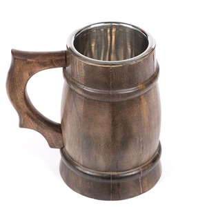 Chope à bière en bois faite à la main, design rétro solide avec poignée torsadée, pour adultes, pour les fêtes, par Craft World Export - Product Image 6