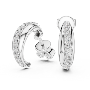 Pendientes de media aro chapados en rodio con diamantes brillantes cultivados en laboratorio, juego de pendientes de oro blanco de 18 quilates, certificados por IGI, lujo para uso diario - Product Image 2