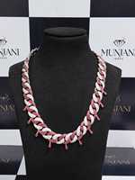 Cadena Cubana de Plata 925 Chapada en Oro con Moissanita, Diseño Iced Out Bicolor Rojo y Blanco, Corte Brillante, Collar Hip Hop Unisex