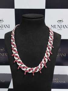 925 Silver Gold Plated Moissanite Cuban Link <b>Chain</b> <b>Iced</b> <b>Out</b> Red White Two Tone Drip Design Brilliant Cut Hip Hop Necklace Unisex - Product Image 2