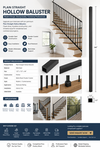 EFS Garde-corps de balcon moderne minimaliste en fer, fixation au sol, résistant à la rouille, finition noire, garantie 1 an, installation facile - Product Image 2