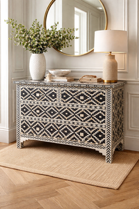 Modern Solid Wood Handmade Bone Inlay <b>Sideboard</b> Four Drawer Accent Cabinet Black Living Room Dining <b>Storage</b> Console - Product Image 2