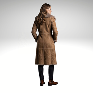 Manteau long en peau de mouton Toscana personnalisé pour femmes, couleur beige, léger, vêtements d'hiver - Product Image 2