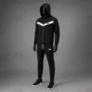 Conjunto Deportivo Colorblock Negro con Sudadera con Capucha y Cremallera y Pantalones, Ropa Deportiva Urbana con Logotipo Personalizado - Product Image 2