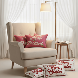 SOGA Ensemble de 6 housses de coussin décoratives de Noël en rose et blanc, 3x 40x60cm, avec inscription « Joyeux Noël » en lettres épaisses - Product Image 5