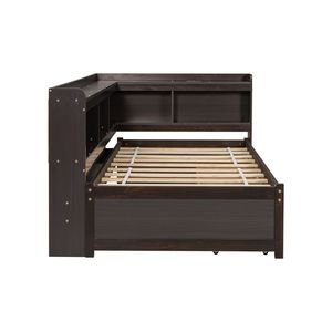 Letto a L in Legno Misura Twin con Libreria, Prese di Corrente, Porte USB e Due Cassetti - Product Image 4