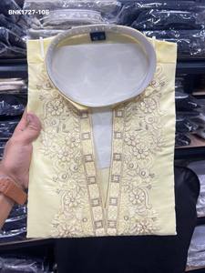 Best Fabric Star Silk with Embroidery Sequence work Readymade Full-Sleeve V-Neck <b>Kurta</b>-Payjama Collection Supplier from Surat - Product Image 2