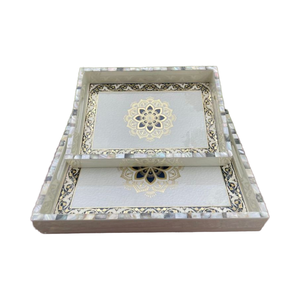 Una bandeja de servicio de vanguardia Meena Design Wedding Dining Tabletop Bandeja de servicio de almacenamiento decorativa de la India - Product Image 1