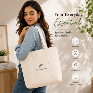 กระเป๋าผ้าแคนวาส Keep It Simple ขนาด 40x36x12 ซม. สีธรรมชาติ มีช่องซิปด้านหน้า สไตล์มินิมอล พร้อมสำหรับการเดินทาง ใช้ได้ทุกฤดูกาล - Product Image 6