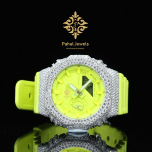 Pahal Jewels Montre de luxe en diamant à quartz analogique-numérique, boîtier rond de 43 mm, bracelet en silicone, unisexe - Product Image 1